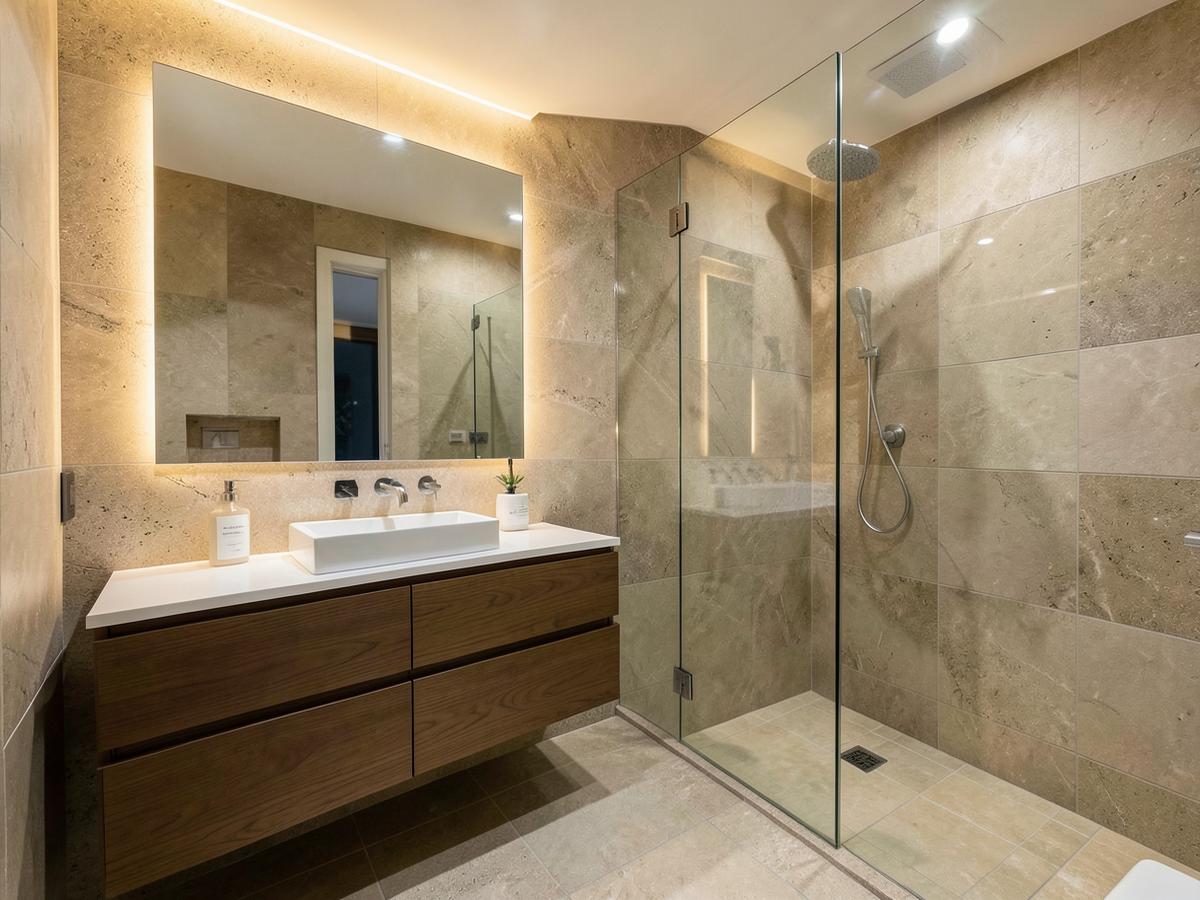 Illustrative reference: modern stone bathroom renovation