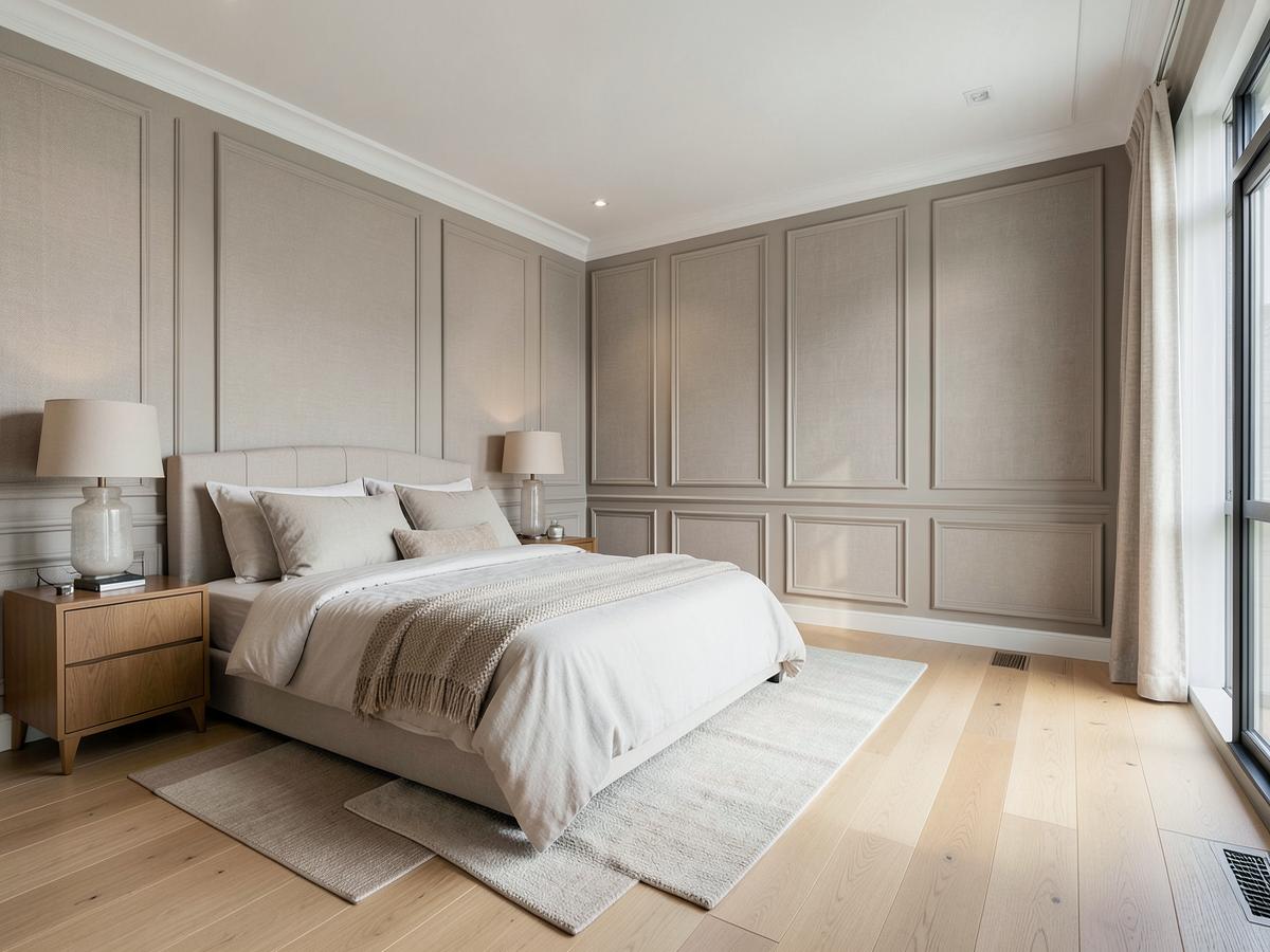 Illustrative reference: renovated living space with custom wall panelling